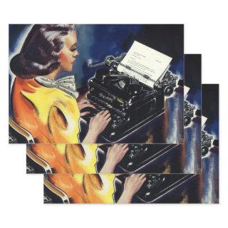 Vintage Business Executive Secretary Typing Letter  Sheets