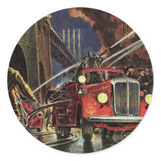 Vintage Business, Firemen Firefighters Fire Trucks Classic Round Sticker