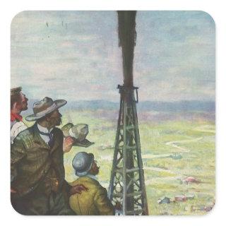 Vintage Business, Gushing Oil Well with Workers Square Sticker