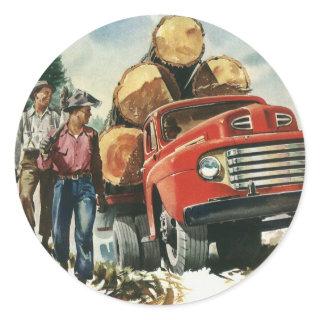 Vintage Business, Logging Truck with Lumberjacks Classic Round Sticker