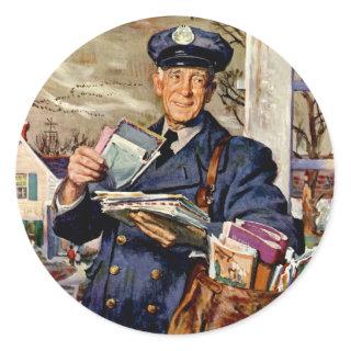 Vintage Business, Mailman Delivering Mail Letters Classic Round Sticker