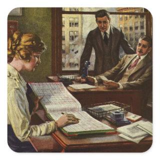 Vintage Business Meeting, Office with Executives Square Sticker