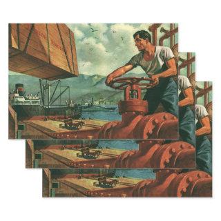 Vintage Business, Oil Tanker Ship with Dock Worker  Sheets