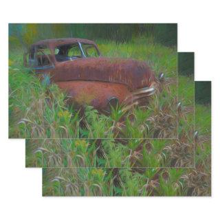 Vintage Car Old Antique Brown Green Rustic Art  Sheets