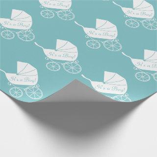 Vintage Carriage Baby Shower Cute Blue Boy