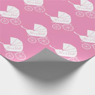 Vintage Carriage Baby Shower Cute Pink Girl