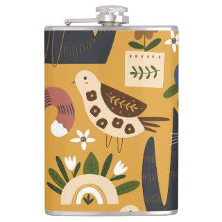 Vintage Cats and Birds, Hand Drawn. Flask