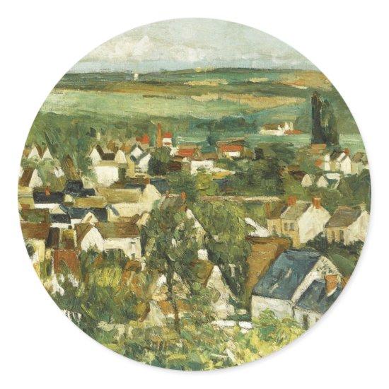 Vintage Cezanne Panoramic view of Auvers-sur-Oise Classic Round Sticker