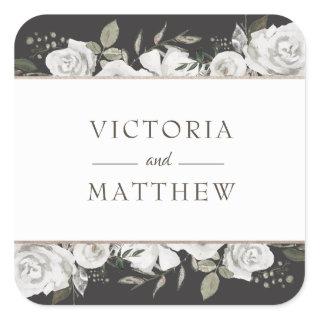 Vintage Cherish White Floral Monogram Wedding Square Sticker