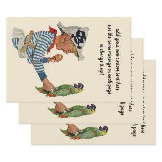 Vintage Child, Boy Playing Pirate Parrot Bird  Sheets