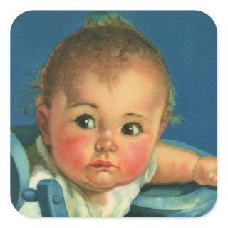Vintage Child, Cute Baby Boy or Girl in Highchair Square Sticker