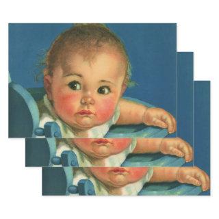 Vintage Child, Cute Baby Boy or Girl in Highchair  Sheets