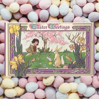 Vintage Child on an Easter Egg Hunt with Animals Rectangular Sticker