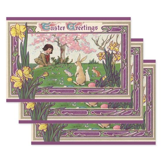 Vintage Child on an Easter Egg Hunt with Animals  Sheets