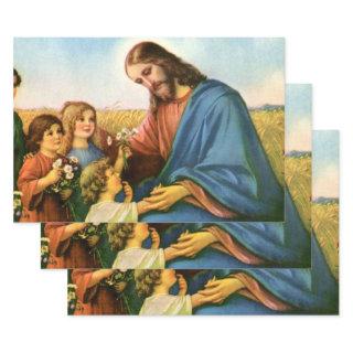 Vintage Children Bring Flowers to Jesus Christ  Sheets