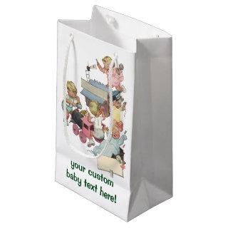 Vintage Children Having Fun Playing w Toy Trains Small Gift Bag