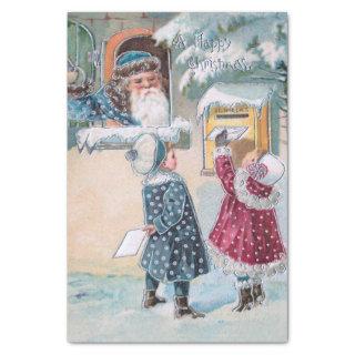 Vintage Children Mailing Letters to Santa in Snow Tissue Paper