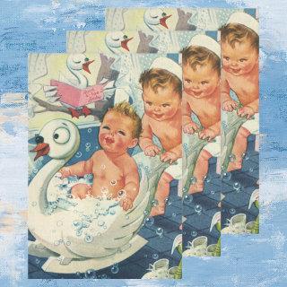 Vintage Children Playing w Bubbles in Swan Bathtub  Sheets