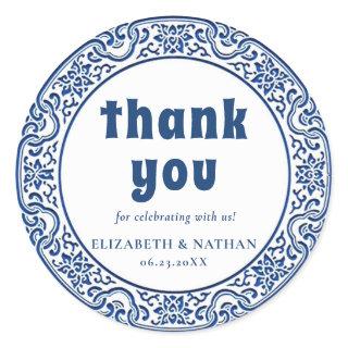 Vintage Chinoiserie Blue & White Thank You Classic Round Sticker