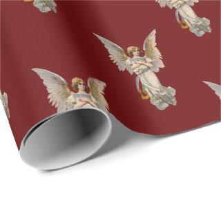 Vintage Christmas Angel Dark Red Holiday Wrapping