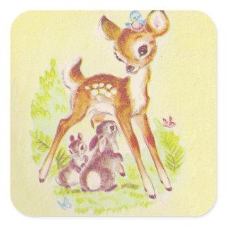 Vintage Christmas Baby Deer Square Sticker