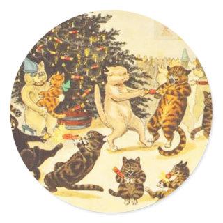 Vintage Christmas Cat Stickers, Louis Wain Classic Round Sticker