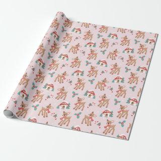Vintage Christmas Deer and Mushroom Houses Pattern