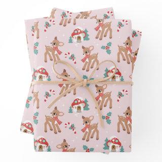 Vintage Christmas Deer and Mushroom Houses Pattern  Sheets