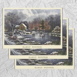 Vintage Christmas, Early Winter Skaters on Pond  Sheets