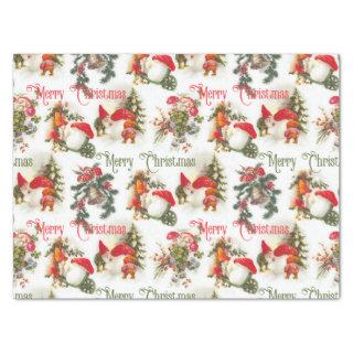 Vintage Christmas Elves And Mushrooms  Tissue Paper