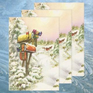 Vintage Christmas, Mailboxes in Winter Landscape  Sheets