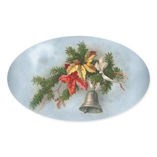 Vintage Christmas Motif with Bell Oval Sticker