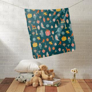 Vintage Christmas Ornaments Pattern Baby Blanket