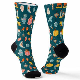 Vintage Christmas Ornaments Pattern Socks