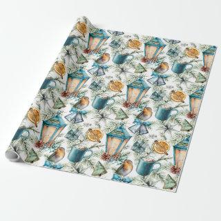 Vintage Christmas Pattern in Teal, Ivory, Tan