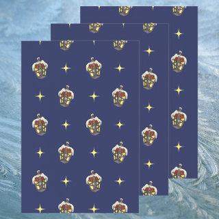 Vintage Christmas Pattern with a Lantern on Blue  Sheets