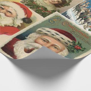 Vintage Christmas Postcards Santa Claus Girl Kitty