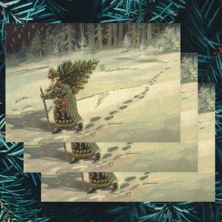 Vintage Christmas, Santa Claus Carrying a Tree  Sheets