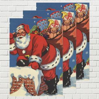 Vintage Christmas, Santa Claus Down Chimney w Toys  Sheets