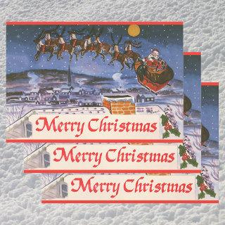 Vintage Christmas Santa Claus Flying His Sleigh  Sheets