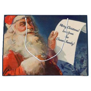 Vintage Christmas, Santa Claus Naughty Nice List Large Gift Bag