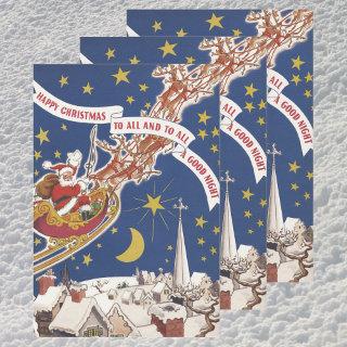 Vintage Christmas Santa Claus With Flying Reindeer  Sheets