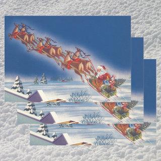 Vintage Christmas, Santa Flying Sleigh w Reindeer  Sheets
