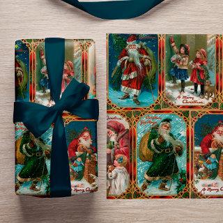 Vintage Christmas Scenes in Gold Gothic Borders