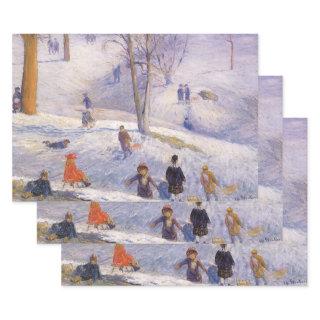 Vintage Christmas, Sledding, Central Park Glackens  Sheets