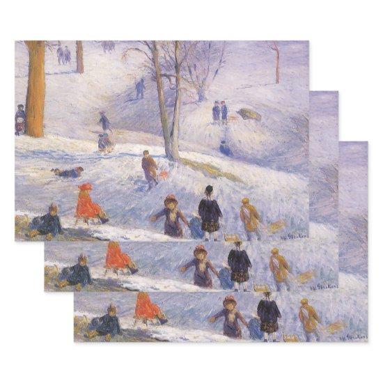 Vintage Christmas, Sledding, Central Park Glackens  Sheets