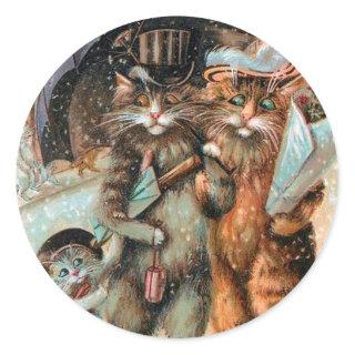 Vintage Christmas Sticker, Louis Wain Cats Classic Round Sticker