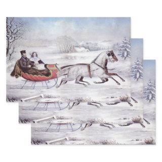 Vintage Christmas, The Road Winter, Sleigh Horse  Sheets