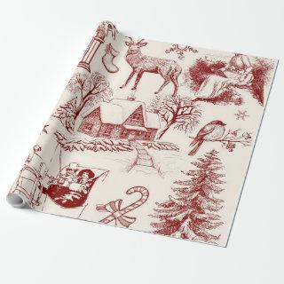 Vintage Christmas Toile Gift Wrap Paper