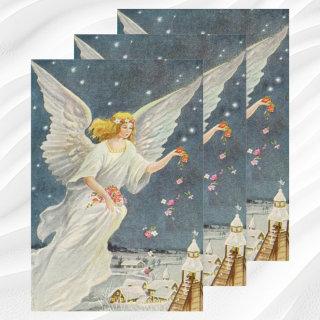 Vintage Christmas Victorian Angel with Stars Roses  Sheets